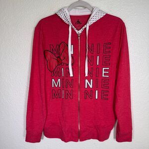 Minnie Mouse Jacket Women Large Double Zip Up Polka Dot Hooded Disney Parks NEW